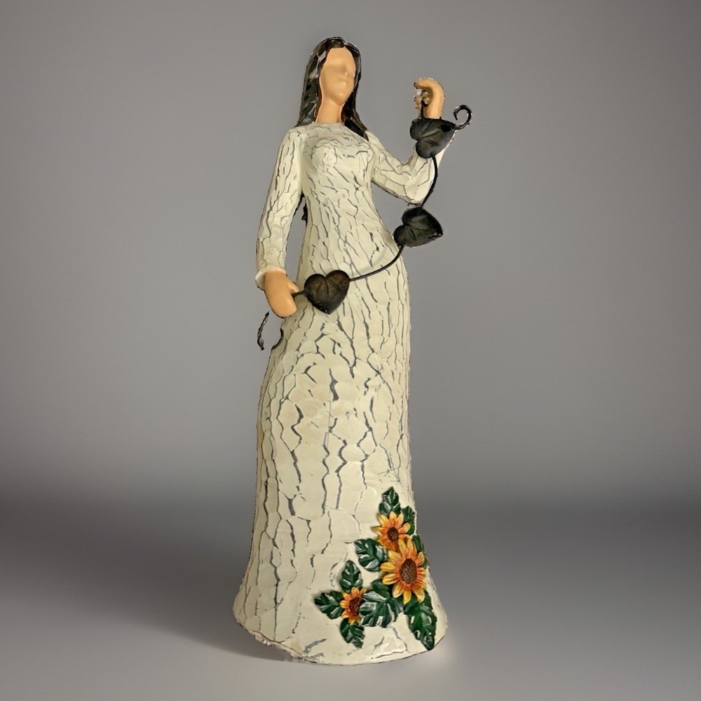 Vintage Youngs Inc Sunflower Treasures Heart Woman Figurine Rustic Folk Art Prim
